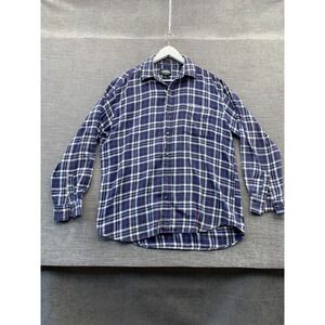 Sandy River Flannel Shirt Mens Large Tall Blue Plaid Cotton Button Down Workwear